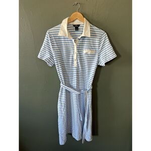 Brooks Brothers 346 Blue & White Stripe Short Sleeve Belted Polo Shirt Dress